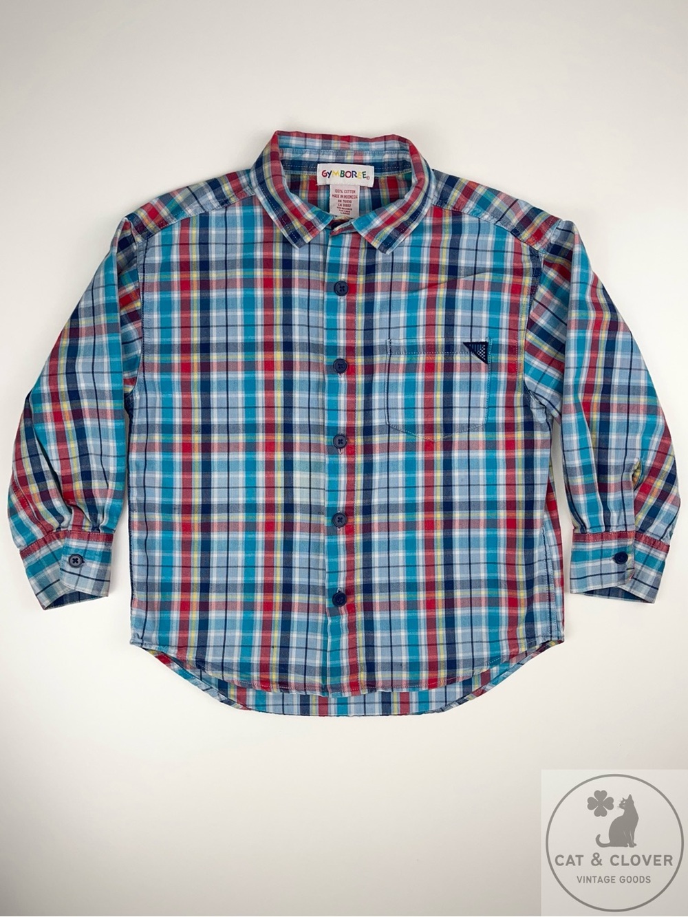 Gymboree 90s Rainbow Tag Plaid Long Sleeve Button Down Boys Shirt Large